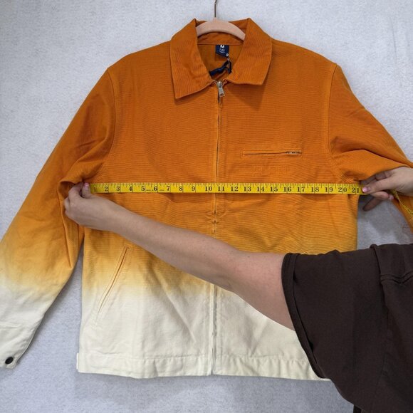 Flan Jacket Mens Medium Orange Cream Ombre Full Zip Canvas Workwear Streetwear - Picture 8 of 11